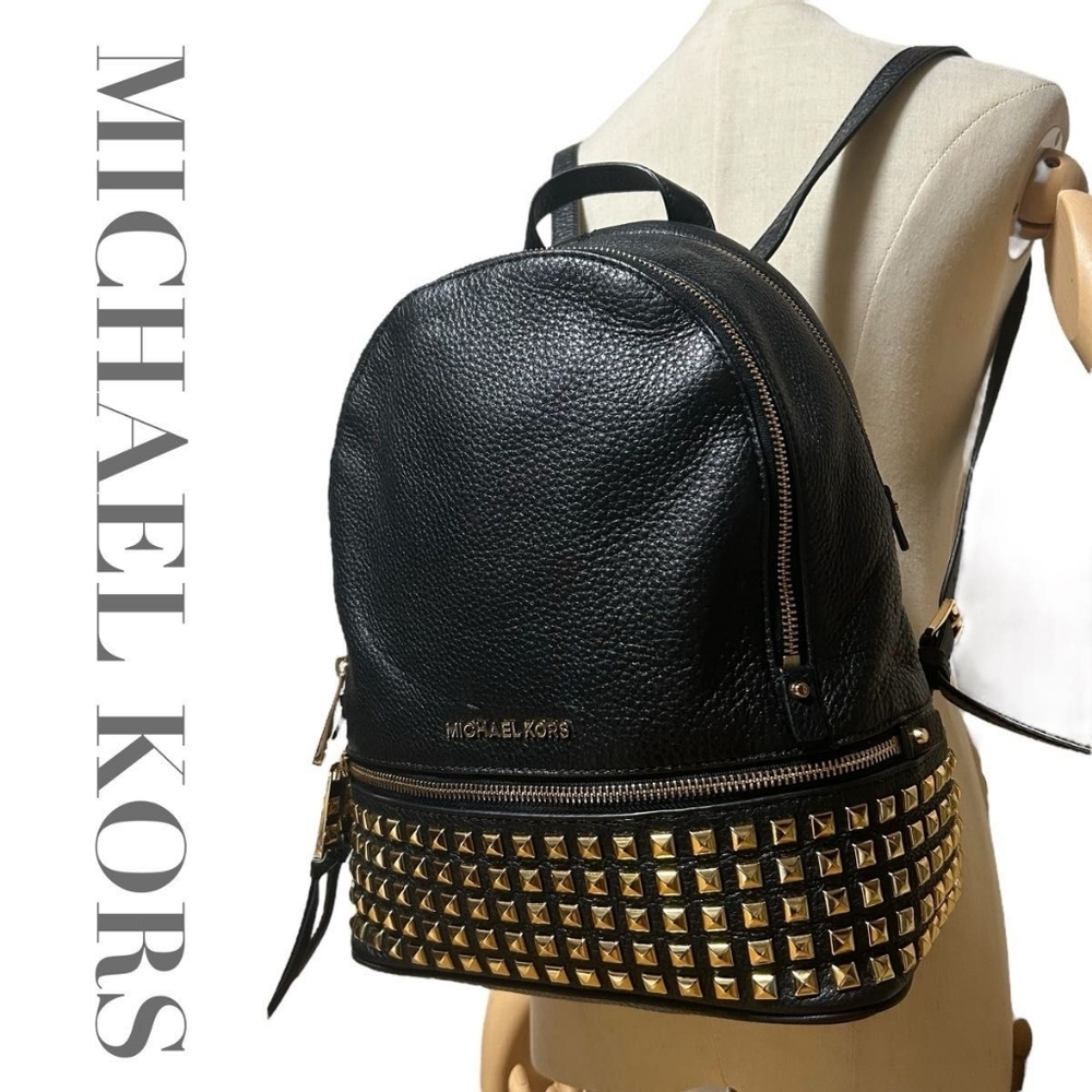 Michael Kors Studded Pebbled Black Leather Backpack
